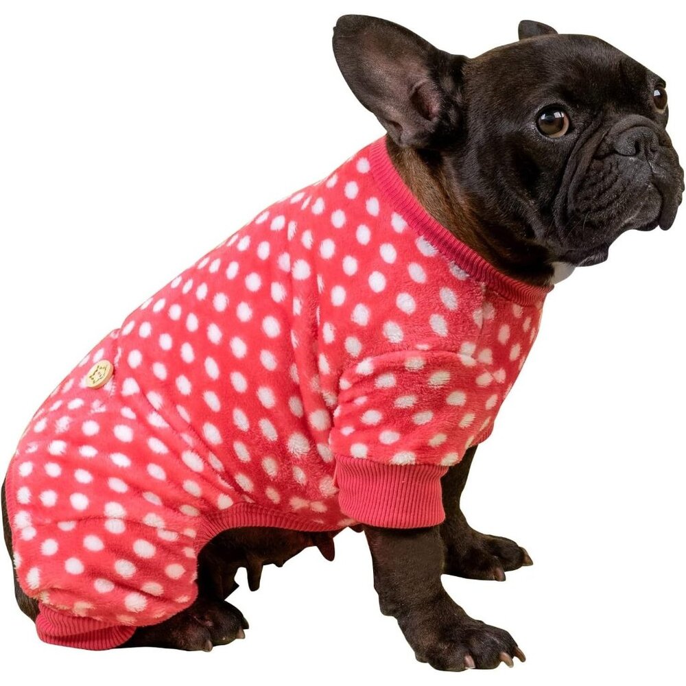KYEESE Dog Pajamas XL Red Polka Dot Soft Velvet One Piece Outfit NWT Frenchie